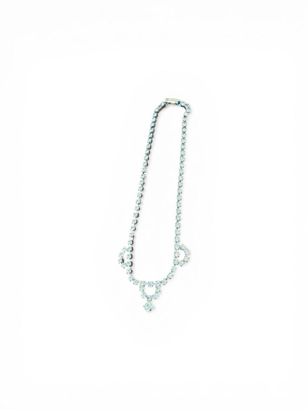 Vintage Rhinestone Necklace Art Deco Style Drop Silver Tone Restored & Ready